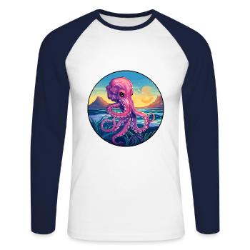 Oktopus Buntes Aquarell Cartoon Kawaii Tier - Unisex Baseballshirt langarm - Weiß/Navy - Vorne - Nik (191cm)