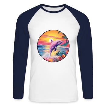 Delfin Buntes Aquarell Cartoon Kawaii Tier - Unisex Baseballshirt langarm - Weiß/Navy - Vorne - Nik (191cm)