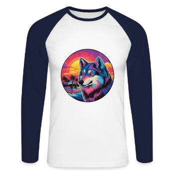 Wolf Colorful Watercolor Cartoon Kawaii Animal - Unisex Long Sleeve Baseball T-Shirt - white/navy - Front - Nik (191cm)