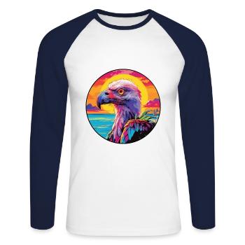 vautour coloré aquarelle dessin animé Kawaii Animal - T-shirt baseball manches longues Homme - blanc/marine - Devant - Nik (191cm)