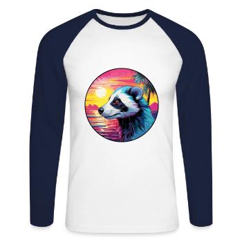 Skunk Coloré Aquarelle Dessin Animé Kawaii Animal - T-shirt baseball manches longues Homme - blanc/marine - Devant - Nik (191cm)