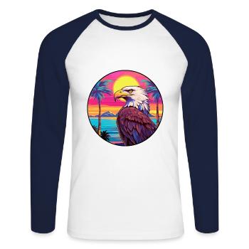 aigle coloré aquarelle dessin animé Kawaii Animal - T-shirt baseball manches longues Homme - blanc/marine - Devant - Nik (191cm)