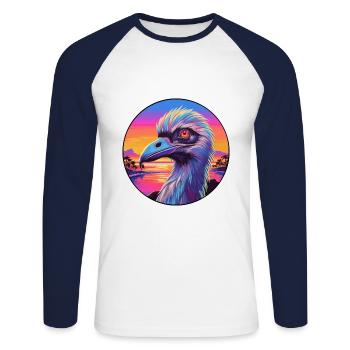 émeu coloré aquarelle dessin animé Kawaii Animal - T-shirt baseball manches longues Homme - blanc/marine - Devant - Nik (191cm)