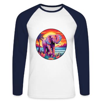 Elephant Colorful Watercolor Cartoon Kawaii Animal - Unisex Long Sleeve Baseball T-Shirt - white/navy - Front - Nik (191cm)