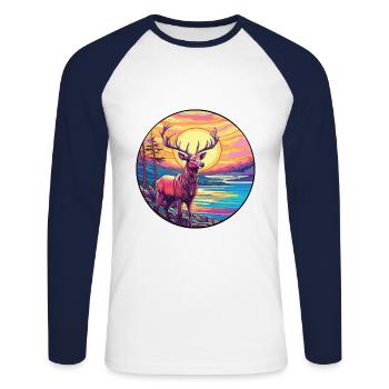 Elch Buntes Aquarell Cartoon Kawaii Tier - Unisex Baseballshirt langarm - Weiß/Navy - Vorne - Nik (191cm)