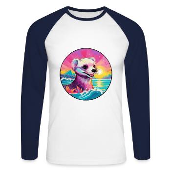 Ferret Colorful Watercolor Cartoon Kawaii Animal - Unisex Long Sleeve Baseball T-Shirt - white/navy - Front - Nik (191cm)