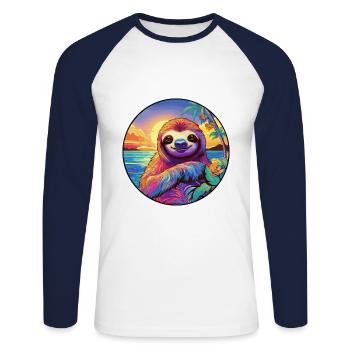 Faultier buntes Aquarell Cartoon Kawaii Tier - Unisex Baseballshirt langarm - Weiß/Navy - Vorne - Nik (191cm)