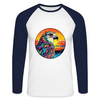 Falcon Colorful Watercolor Cartoon Kawaii Animal - Unisex Long Sleeve Baseball T-Shirt - white/navy - Front - Nik (191cm)