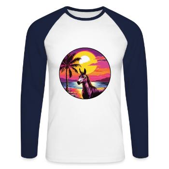 Esel buntes Aquarell Cartoon Kawaii Tier - Unisex Baseballshirt langarm - Weiß/Navy - Vorne - Nik (191cm)