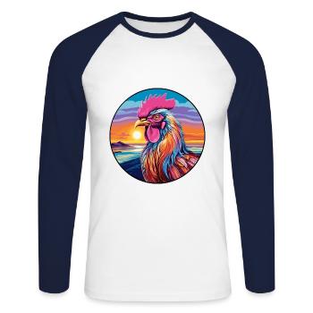 Hahn buntes Aquarell Cartoon Kawaii Tier - Unisex Baseballshirt langarm - Weiß/Navy - Vorne - Nik (191cm)