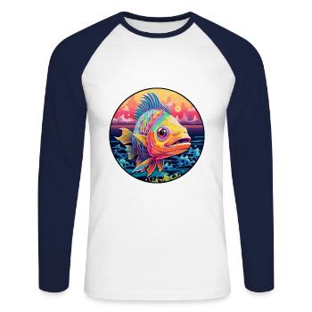 Fish Colorful Watercolor Cartoon Kawaii Animal - Unisex Long Sleeve Baseball T-Shirt - white/navy - Front - Nik (191cm)