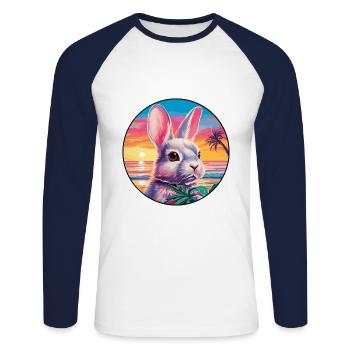 Rabbit Colorful Watercolor Cartoon Kawaii Animal - Unisex Long Sleeve Baseball T-Shirt - white/navy - Front - Nik (191cm)