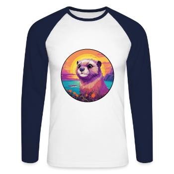 Gopher Colorful Watercolor Cartoon Kawaii Animal - Unisex Long Sleeve Baseball T-Shirt - white/navy - Front - Nik (191cm)