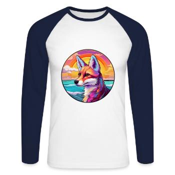 Fox Colorful Watercolor Cartoon Kawaii Animal - Unisex Long Sleeve Baseball T-Shirt - white/navy - Front - Nik (191cm)