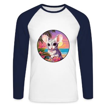 mouse Colorful Watercolor Cartoon Kawaii Animal - Unisex Long Sleeve Baseball T-Shirt - white/navy - Front - Nik (191cm)