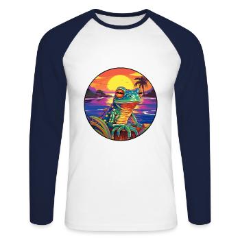 Frosch Buntes Aquarell Cartoon Kawaii Tier - Unisex Baseballshirt langarm - Weiß/Navy - Vorne - Nik (191cm)