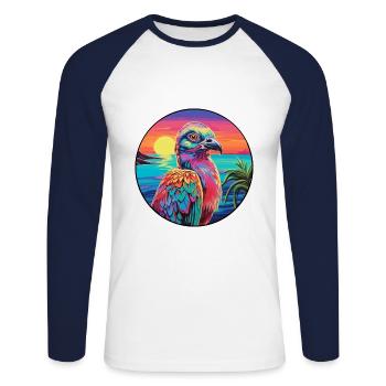 perdrix coloré aquarelle dessin animé Kawaii animal de compagnie - T-shirt baseball manches longues Homme - blanc/marine - Devant - Nik (191cm)