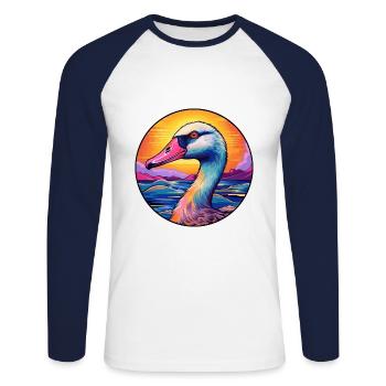 Goose Colorful Watercolor Cartoon Kawaii Animal - Unisex Long Sleeve Baseball T-Shirt - white/navy - Front - Nik (191cm)