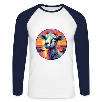 Ziege Buntes Aquarell Cartoon Kawaii Tier - Unisex Baseballshirt langarm - Weiß/Navy - Vorne - Nik (191cm)