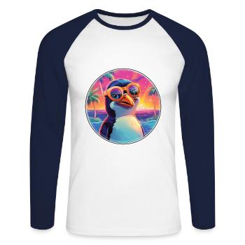 Penguin Colorful Watercolor Cartoon Kawaii Animal - Unisex Long Sleeve Baseball T-Shirt - white/navy - Front - Nik (191cm)