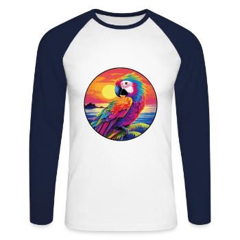 Perroquet coloré aquarelle dessin animé Kawaii Animal - T-shirt baseball manches longues Homme - blanc/marine - Devant - Nik (191cm)