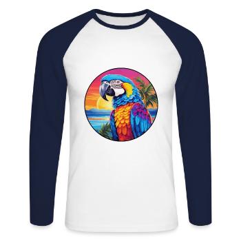 Perroquet coloré aquarelle dessin animé Kawaii Animal - T-shirt baseball manches longues Homme - blanc/marine - Devant - Nik (191cm)