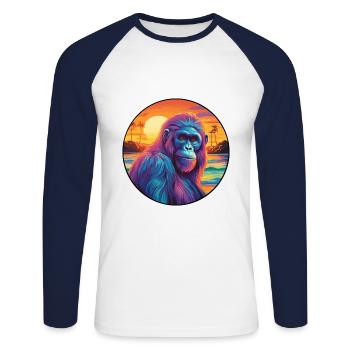 Orang-outan coloré aquarelle dessin animé Kawaii animal de compagnie - T-shirt baseball manches longues Homme - blanc/marine - Devant - Nik (191cm)