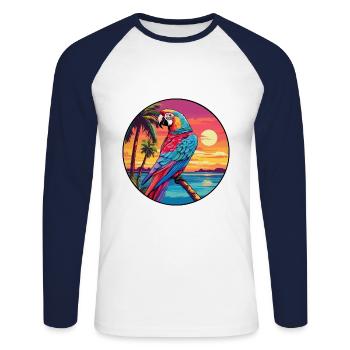 Perroquet coloré aquarelle dessin animé Kawaii Animal - T-shirt baseball manches longues Homme - blanc/marine - Devant - Nik (191cm)