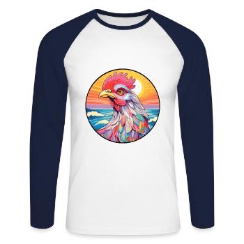Hen Colorful Watercolor Cartoon Kawaii Animal - Unisex Long Sleeve Baseball T-Shirt - white/navy - Front - Nik (191cm)