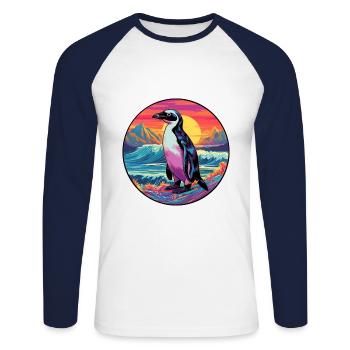 Penguin Colorful Watercolor Cartoon Kawaii Animal - Unisex Long Sleeve Baseball T-Shirt - white/navy - Front - Nik (191cm)