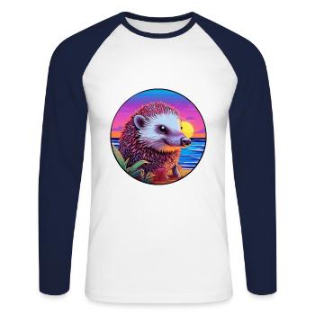 Igel Buntes Aquarell Cartoon Kawaii Tier - Unisex Baseballshirt langarm - Weiß/Navy - Vorne - Nik (191cm)