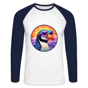 Penguin Colorful Watercolor Cartoon Kawaii Animal - Unisex Long Sleeve Baseball T-Shirt - white/navy - Front - Nik (191cm)