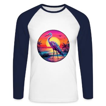 Ibis Colorful Watercolor Cartoon Kawaii Animal - Unisex Long Sleeve Baseball T-Shirt - white/navy - Front - Nik (191cm)