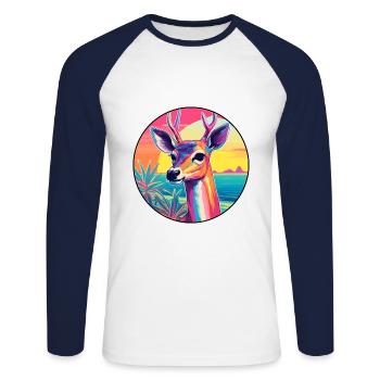 Impala Buntes Aquarell Cartoon Kawaii Tier - Unisex Baseballshirt langarm - Weiß/Navy - Vorne - Nik (191cm)