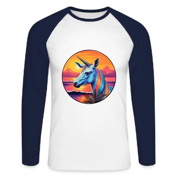Oryx coloré aquarelle dessin animé Kawaii Animal - T-shirt baseball manches longues Homme - blanc/marine - Devant - Nik (191cm)