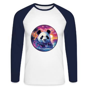 Panda Colorful Watercolor Cartoon Kawaii Animal - Unisex Long Sleeve Baseball T-Shirt - white/navy - Front - Nik (191cm)