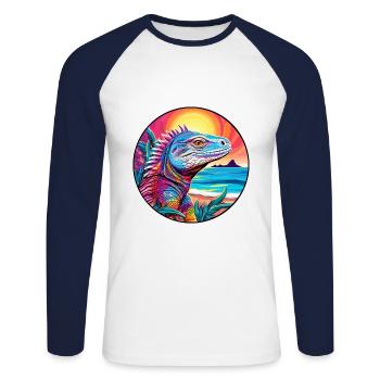 Iguana Colorful Watercolor Cartoon Kawaii Animal - Unisex Long Sleeve Baseball T-Shirt - white/navy - Front - Nik (191cm)