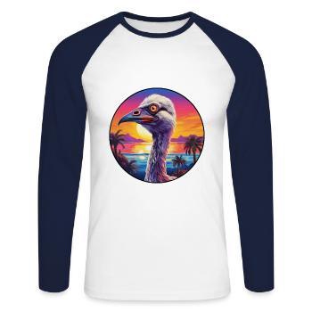 Strauß buntes Aquarell Cartoon Kawaii Tier - Unisex Baseballshirt langarm - Weiß/Navy - Vorne - Nik (191cm)