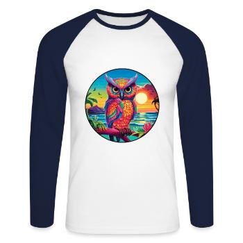 Eule buntes Aquarell Cartoon Kawaii Tier - Unisex Baseballshirt langarm - Weiß/Navy - Vorne - Nik (191cm)