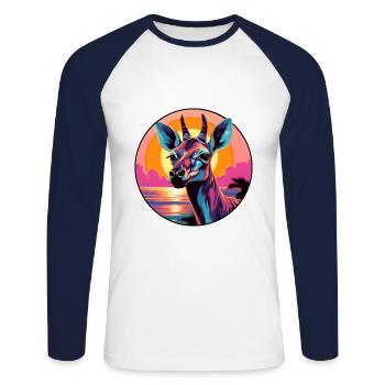 Okapi Buntes Aquarell Cartoon Kawaii Tier - Unisex Baseballshirt langarm - Weiß/Navy - Vorne - Nik (191cm)