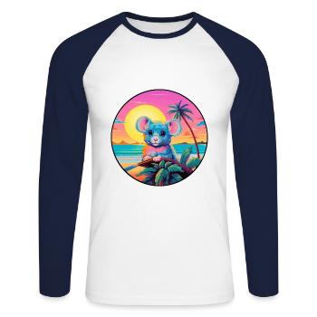 Mouse Colorful Watercolor Cartoon Kawaii Animal - Unisex Long Sleeve Baseball T-Shirt - white/navy - Front - Nik (191cm)