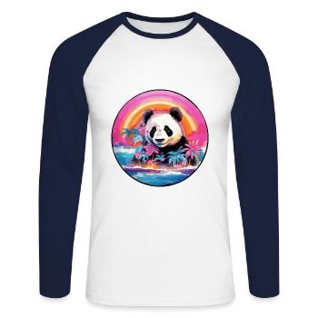 Panda Colorful Watercolor Cartoon Kawaii Animal - Unisex Long Sleeve Baseball T-Shirt - white/navy - Front - Nik (191cm)