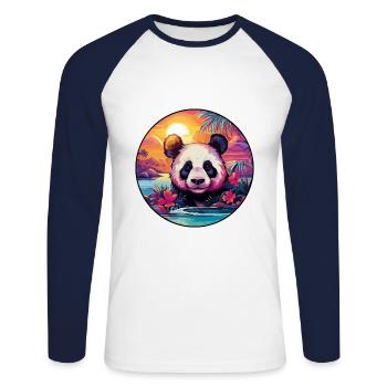 Panda Colorful Watercolor Cartoon Kawaii Animal - Unisex Long Sleeve Baseball T-Shirt - white/navy - Front - Nik (191cm)