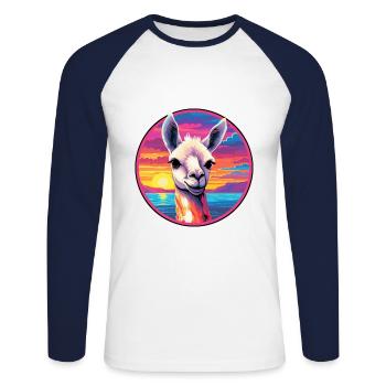 Llama Colorful Watercolor Cartoon Kawaii Animal - Unisex Long Sleeve Baseball T-Shirt - white/navy - Front - Nik (191cm)