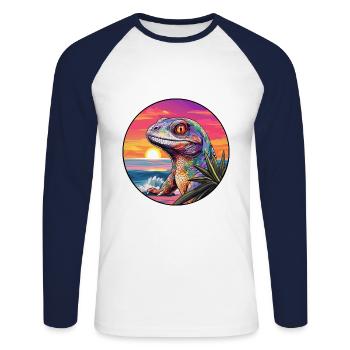 Lizard Colorful Watercolor Cartoon Kawaii Animal - Unisex Long Sleeve Baseball T-Shirt - white/navy - Front - Nik (191cm)