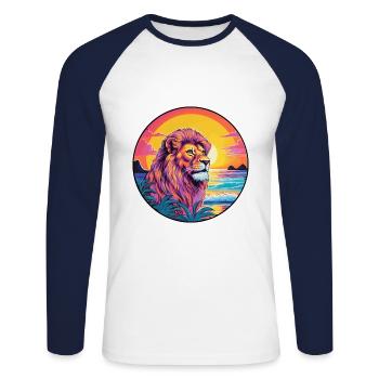 Lion coloré aquarelle dessin animé Kawaii Animal - T-shirt baseball manches longues Homme - blanc/marine - Devant - Nik (191cm)
