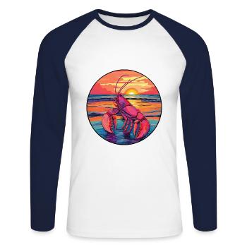 Lobster Colorful Watercolor Cartoon Kawaii Animal - Unisex Long Sleeve Baseball T-Shirt - white/navy - Front - Nik (191cm)