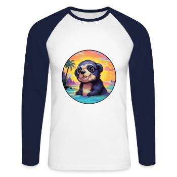 Mole Colorful Watercolor Cartoon Kawaii Animal - Unisex Long Sleeve Baseball T-Shirt - white/navy - Front - Nik (191cm)