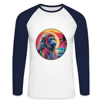 Mandrill Colorful Watercolor Cartoon Kawaii Animal - Unisex Long Sleeve Baseball T-Shirt - white/navy - Front - Nik (191cm)