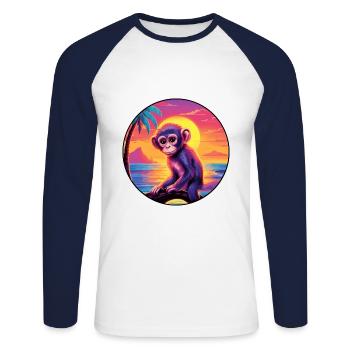 Monkey Colorful Watercolor Cartoon Kawaii Animal - Unisex Long Sleeve Baseball T-Shirt - white/navy - Front - Nik (191cm)